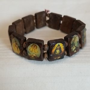 Wood Bead Religious Jesus Stretch Bracelet